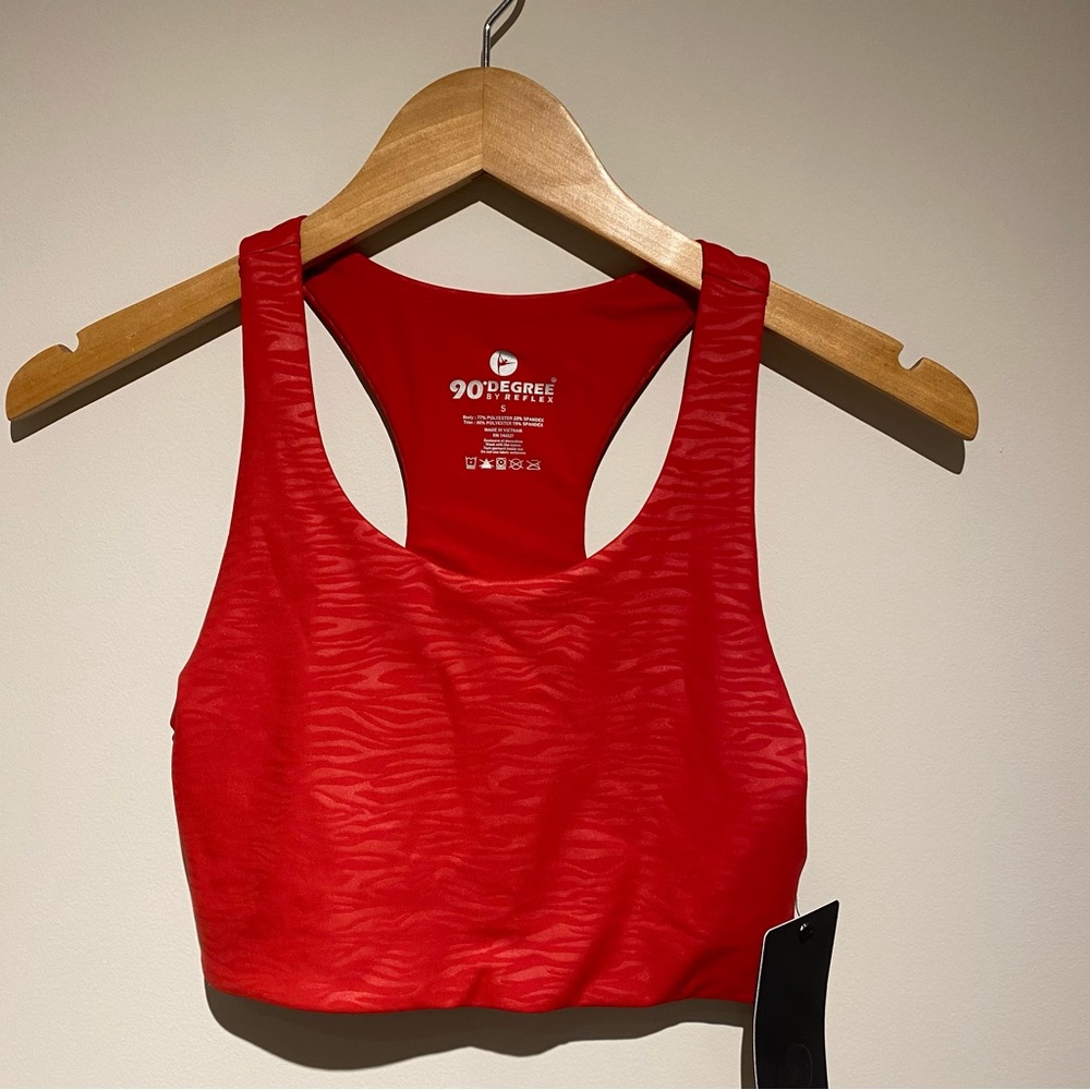 NWT Small 90 Degree Sport Bra Zebra Scorpio Red Tank Top